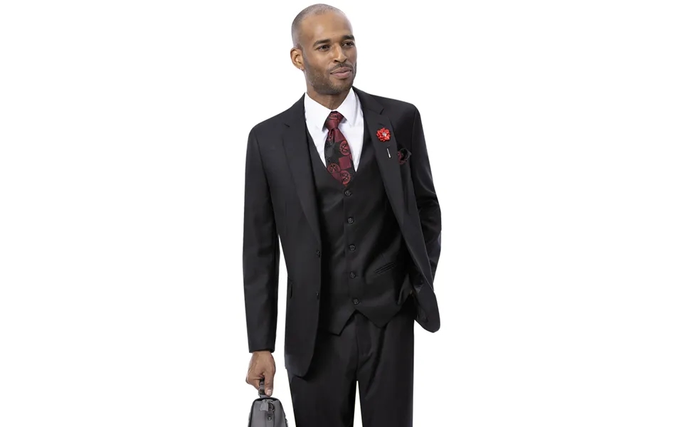 Black Sharkskin Business Suit - Men's Modern Fit Two-button Vested