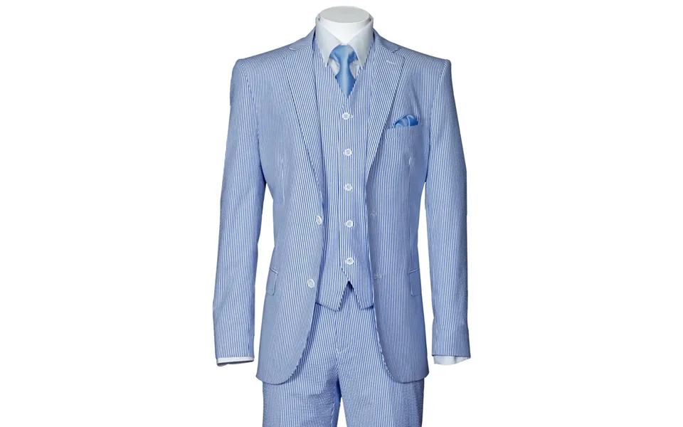 Blue Seersucker Summer Suit - Men's 2 Button Vested Close Out