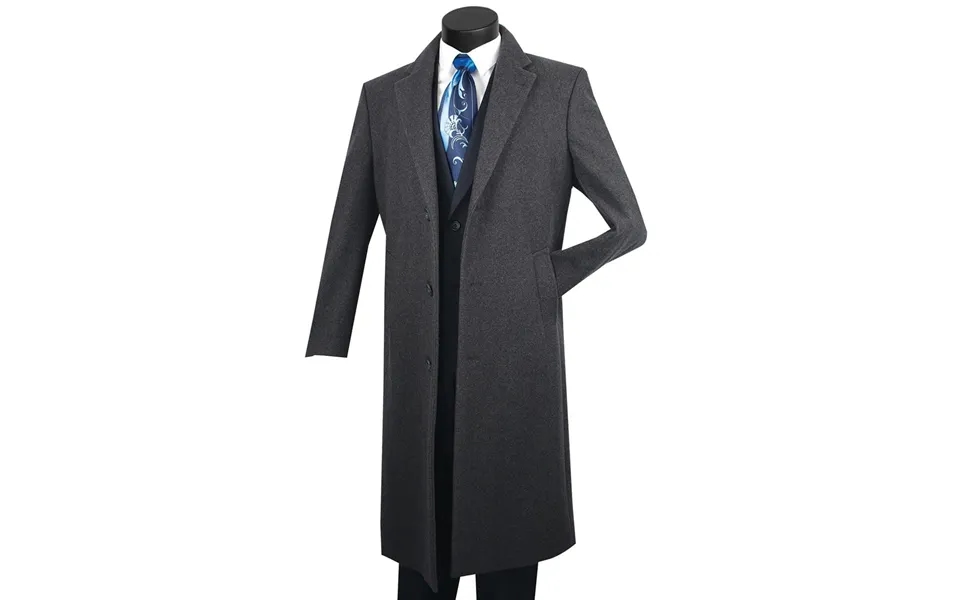 Charcoal Grey Men's Wool & Cashmere Full Length Overcoat