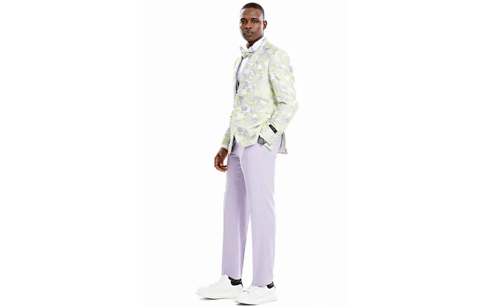 Lilac Men's Floral Print Wedding Tuxedo Suit - One Button Vested Dinner Jacket