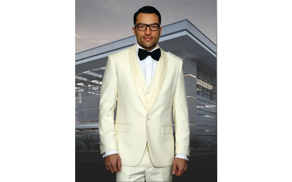 Mens 1 Button Shawl Lapel Vested Wool Prom Wedding Tuxedo Suit In Ivory