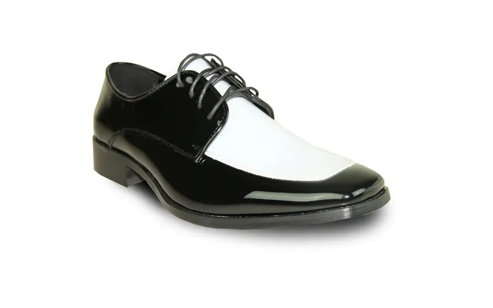 Mens Classic Moc Toe Shiny Patent Tuxedo Prom Shoe In Black & White