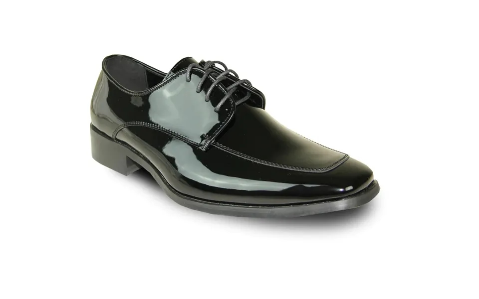 Mens Classic Moc Toe Shiny Patent Tuxedo Prom Shoe In Black