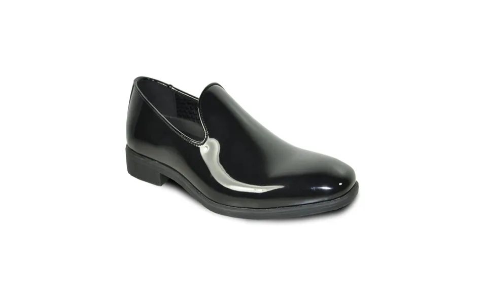 Mens Classic Plain Toe Slip On Patent Loafer Tuxedo Shoe In Black