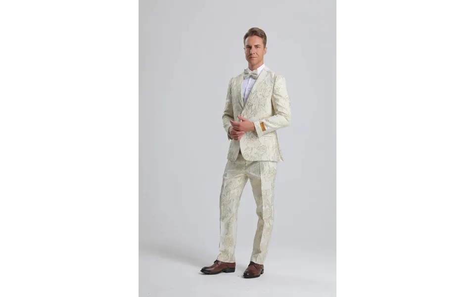 Men's Ivory & Gold Floral Paisley Prom Tuxedo Suit