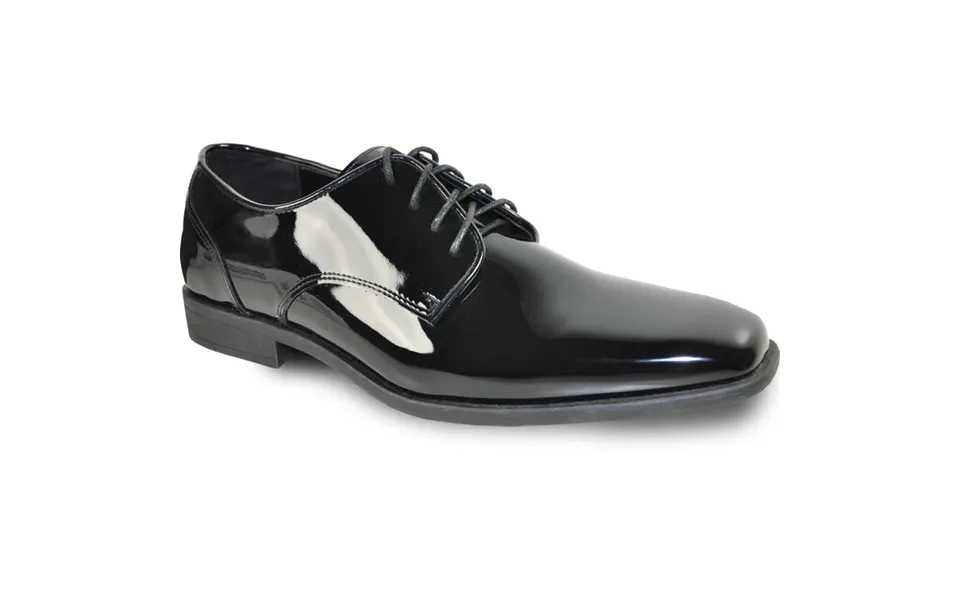Mens Modern Pointy Square Toe Oxford Patent Tuxedo Shoe In Black