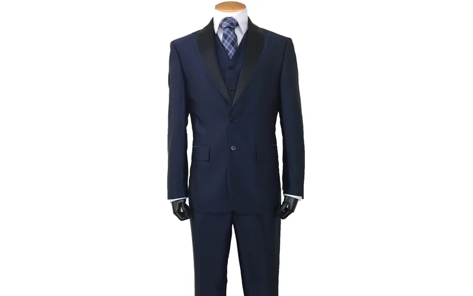 Mens Navy Blue Wedding Tuxedo - Dark Blue Tuxedo Suit Mens 2 Button Sharkskin Tuxedo With Satin Shawl In Navy