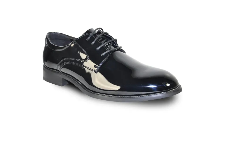 Mens Plain Round Toe Shiny Patent Tuxedo Shoe In Black