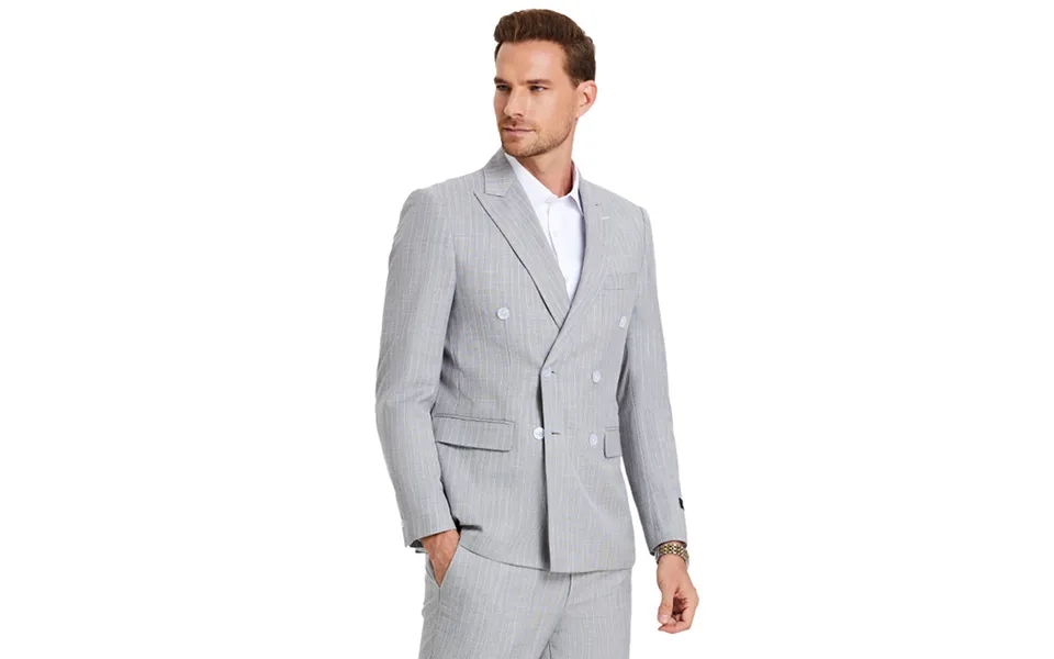 Men's Slim Fit Double Breasted Pastel Grey Pinstripe Summer Suit