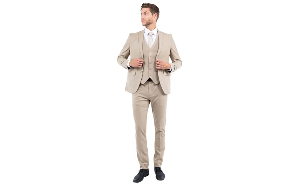 Men's Slim Fit One Button Vested Business & Wedding Suit - Tan