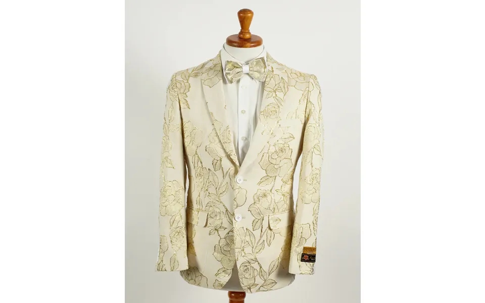 Mens Suit 2 Button Ivory & Gold Foil Floral Paisley Prom & Wedding Blazer