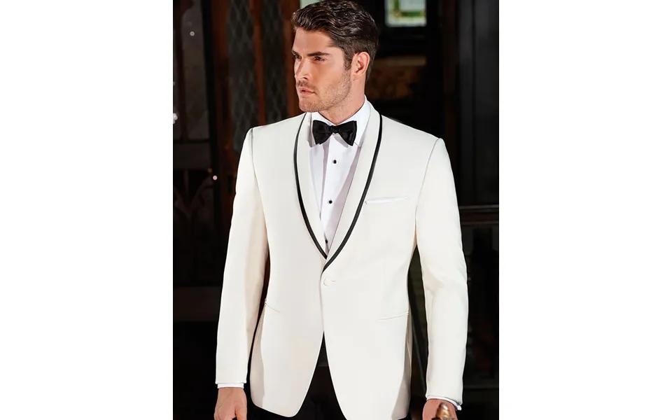 Mens Suit Designer Charles Shawl Dinner Jacket In Ivory With Black Trim