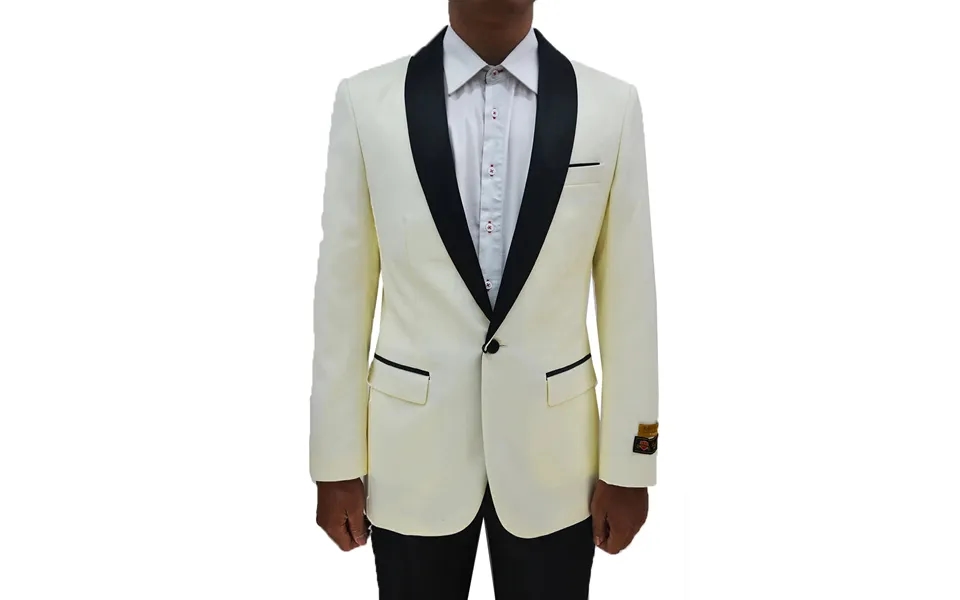 Mens Suit One Button Contrast Shawl Collar Dinner Jacket Ivory & Black