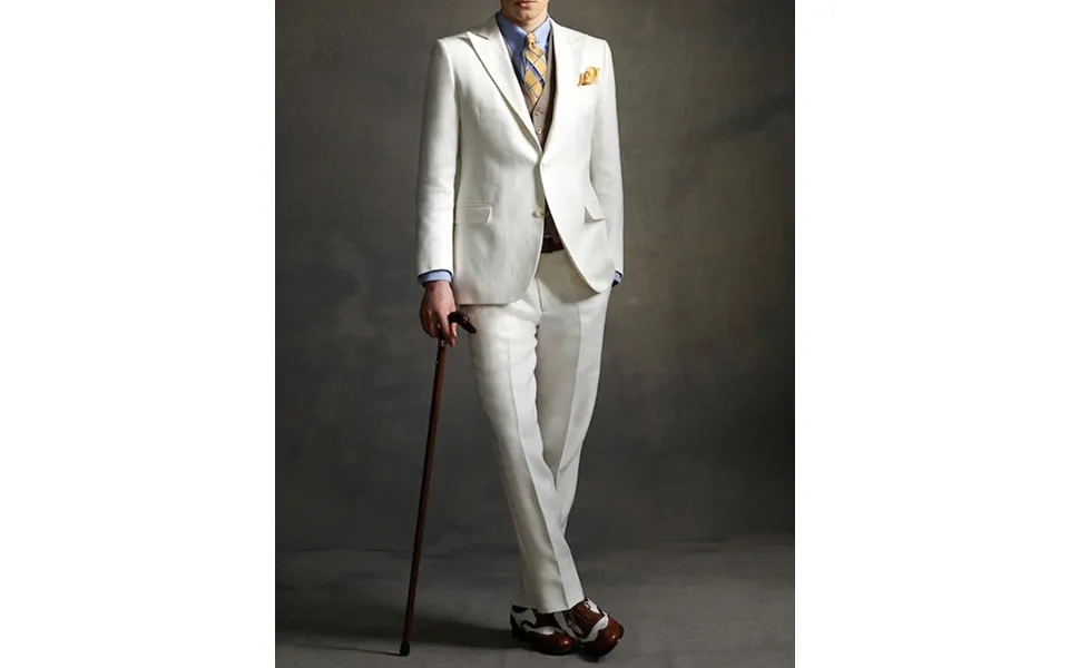Mens The Great Gatsby Vested Peak Lapel Suit In Ivory With Brown Vest