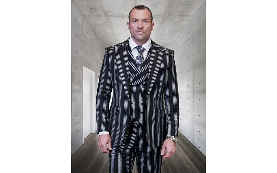 Mens Wool Suit - Bold Quad-stripe, 3 Piece, 100% Wool