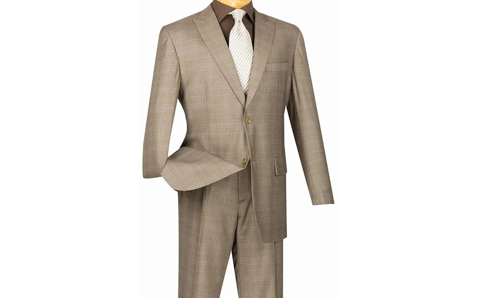 Modern Fit Men's Summer Glen Plaid Business Suit - Tan