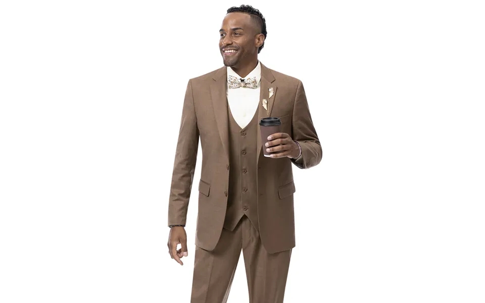 Rust Brown Sharkskin Business Suit - Modern Fit Two Button Vested For Men