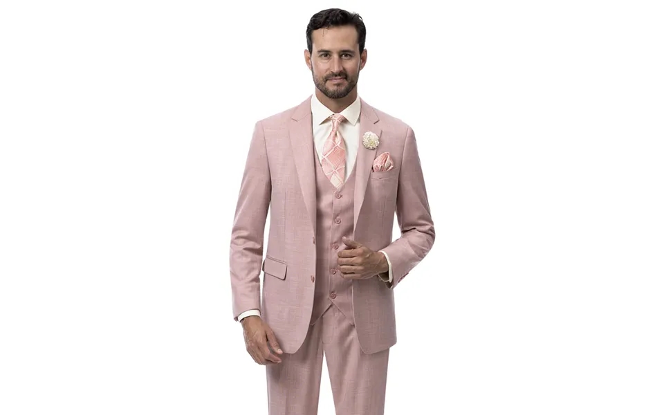 Sharkskin Business Suit - Mens Modern Fit Two Button Vested In Mauve Pink