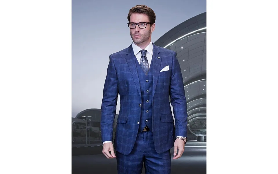 Statement Men's 3-piece Wool Suit - Modern Fit Plaid