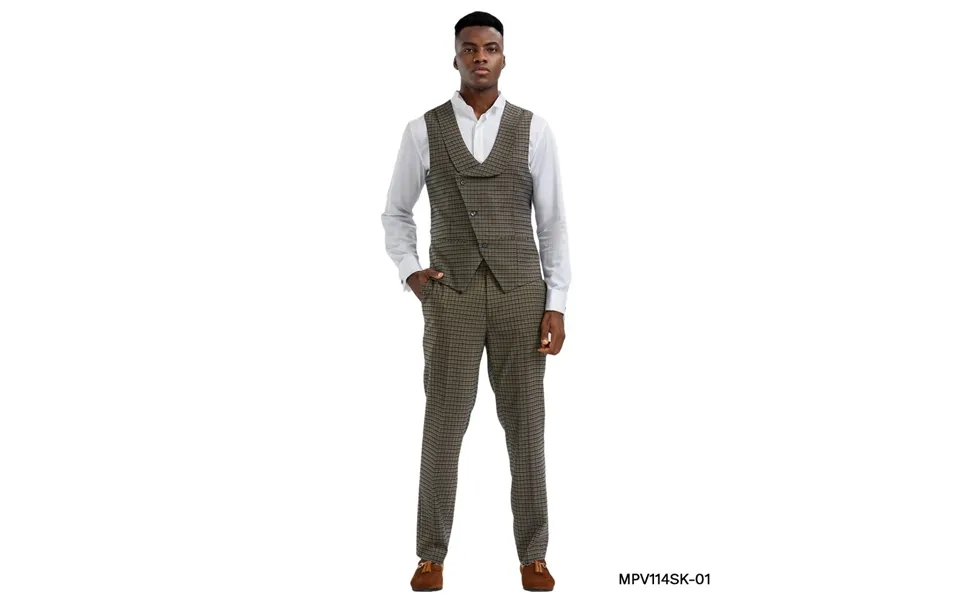 Tazio Men's 2-piece Skinny Fit Vest Set - Tattersall Pattern