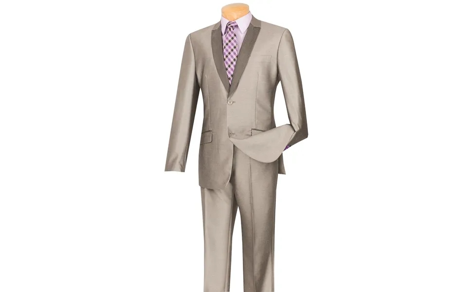 Vinci Men's 2 Piece Sharkskin Slim Fit Suit With Trimmed Shawl Collar