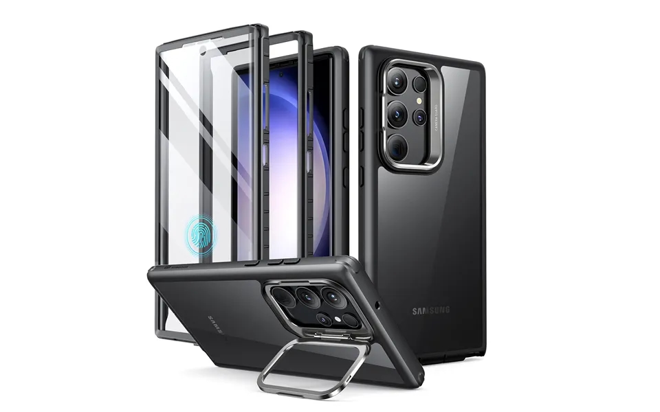 Galaxy S23 Ultra Shock Armor Kickstand Case With Built-in Screen Protector Clear Black
