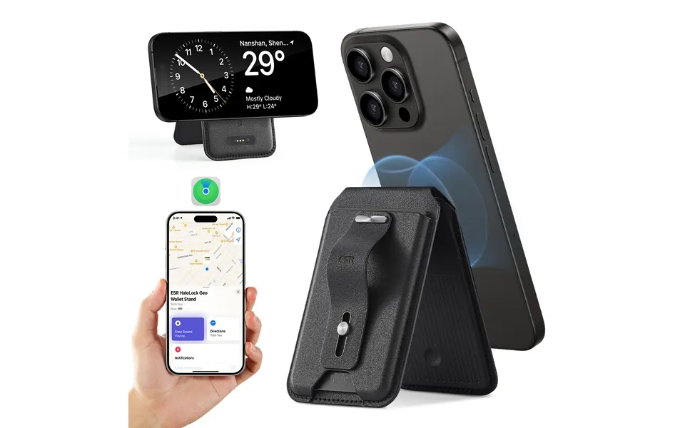 Geo Wallet Stand Halolock With Built-in Find My Midnight Black