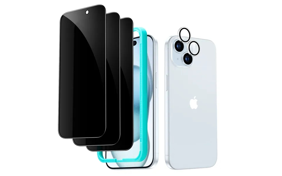 Iphone 15 Plus Tempered-glass Privacy Screen Protector Set 3 Screen Protectors 1 Set Of Lens Protectors