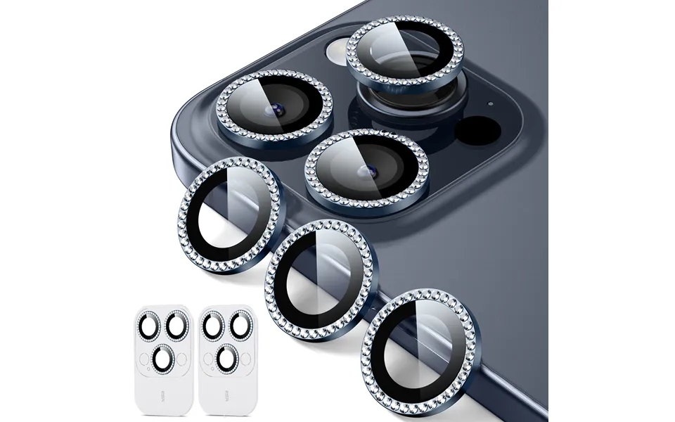 Iphone 15 Pro 15 Pro Max Tempered-glass Lens Protectors Rhinestone Dark Blue
