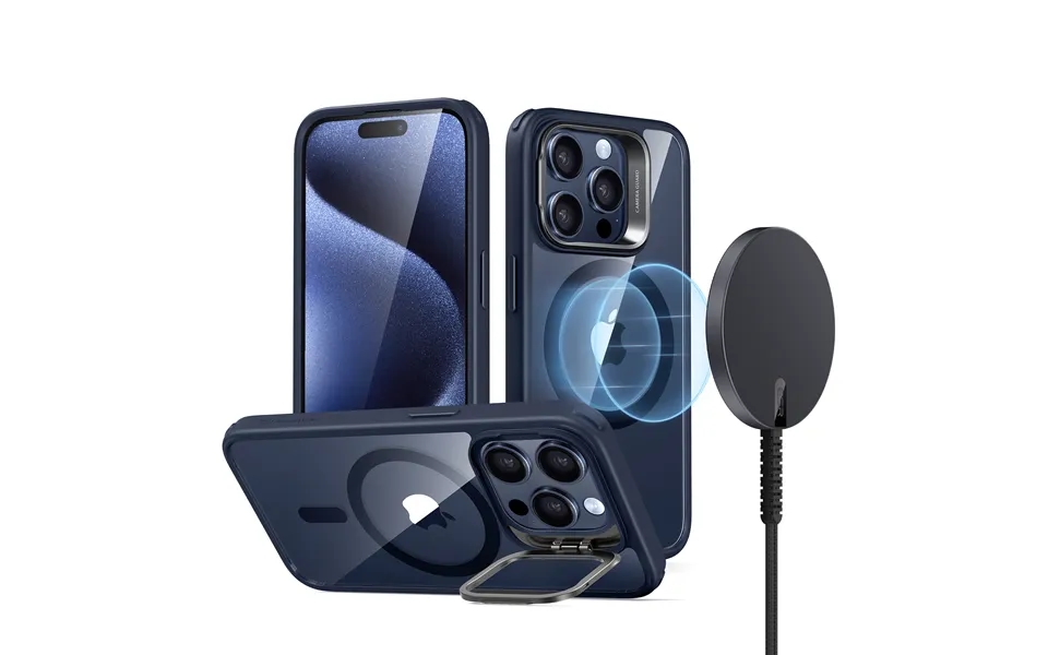 Iphone 15 Pro Snap-and-stand Charging Bundle Clear Dark Blue