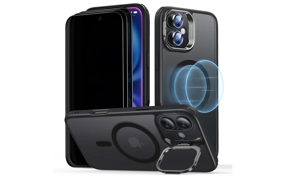 Iphone 16 Plus Classic Hybrid With Stash Stand Privacy Protection Bundle Frosted Black