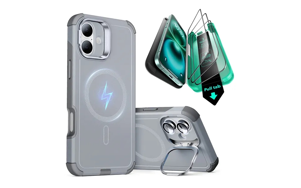 Iphone 16 Plus Cyber Tough Case With Stash Stand Protection Bundle Light Grey