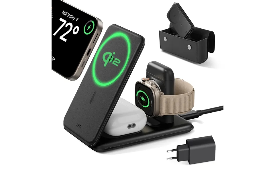 Qi2 3-in-1 Travel Wireless Charging Set Bag Included Black