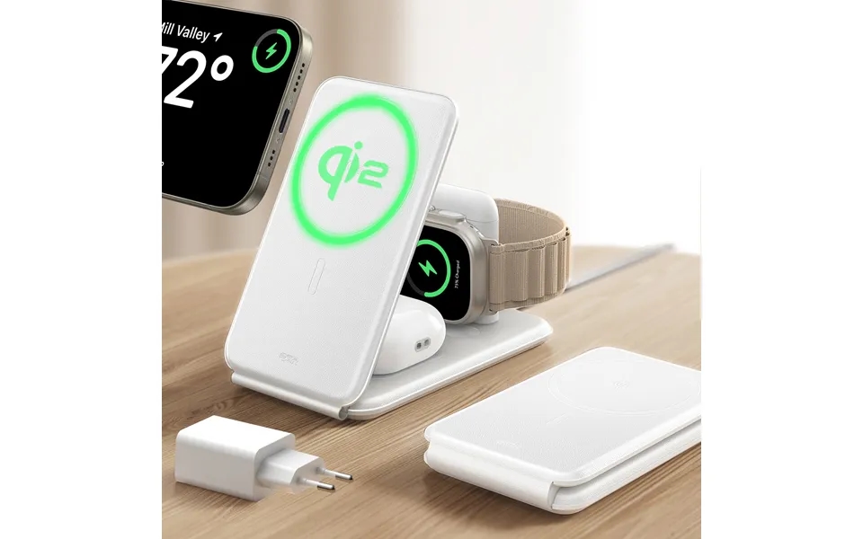 Qi2 3-in-1 Travel Wireless Charging Set Bag Included White