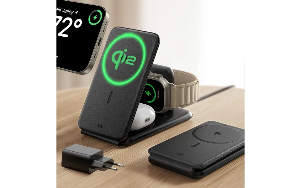 Qi2 3-in-1 Travel Wireless Charging Set Black