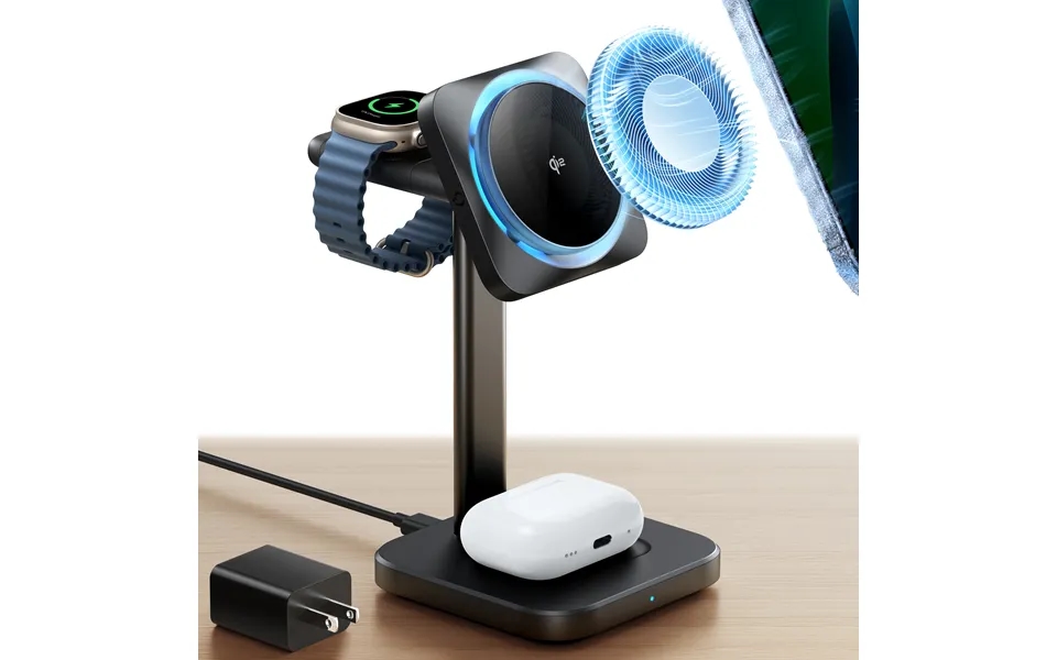 Qi2 3-in-1 Wireless Charging Station With Cryoboost Halolock Black