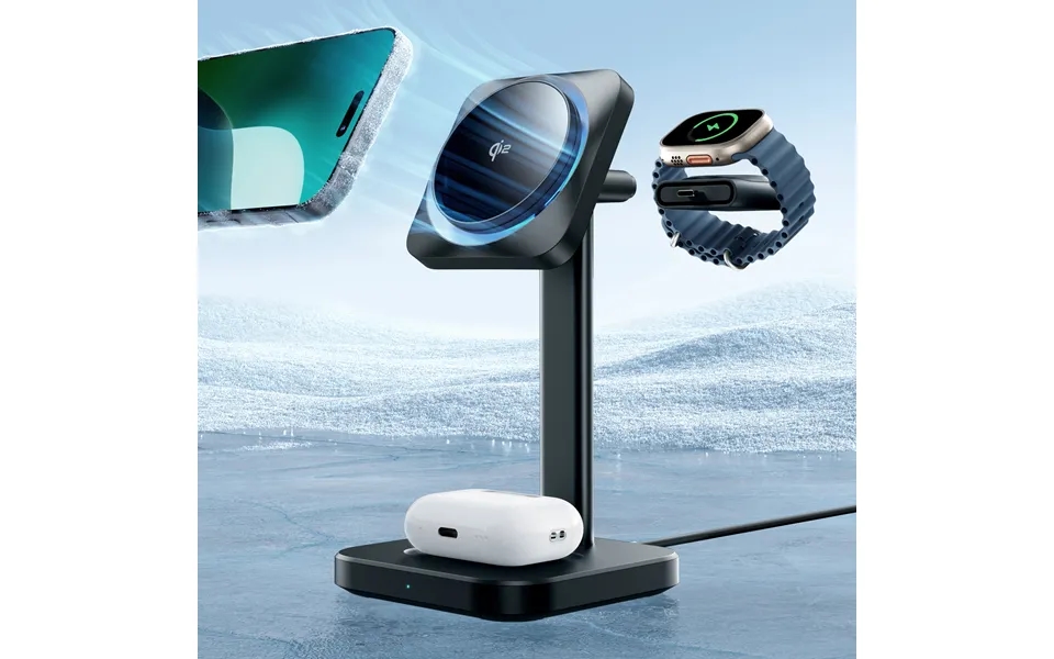Qi2 3-in-1 Wireless Charging Station With Cryoboost Halolock Black