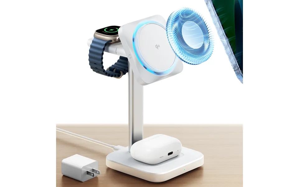 Qi2 3-in-1 Wireless Charging Station With Cryoboost Halolock White