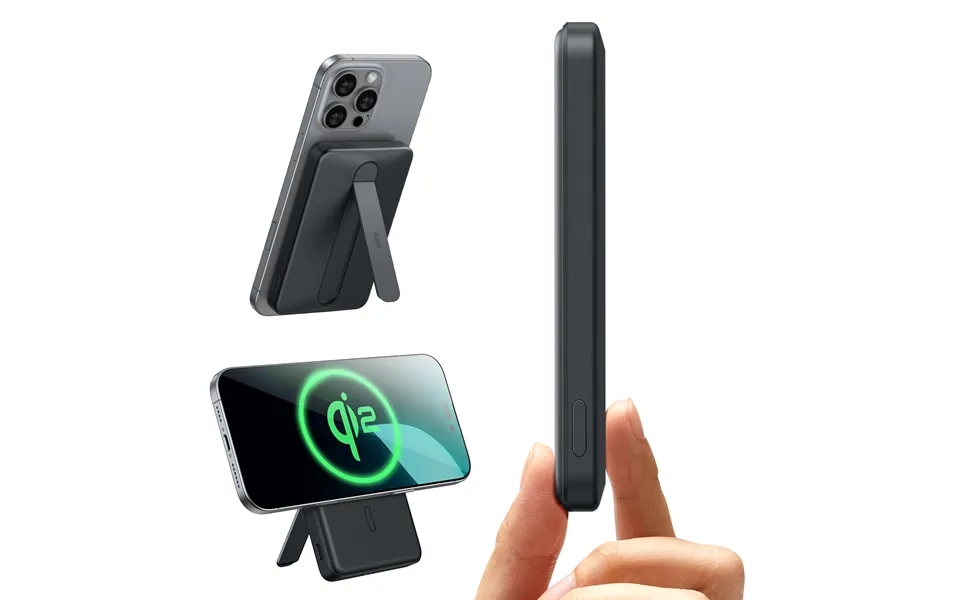 Qi2 5,000 Mah Magslim Kickstand Power Bank Black