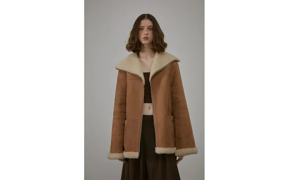 August Night Wool Artificial Compound Leather Reversible Shearling Jacket - S Khaki