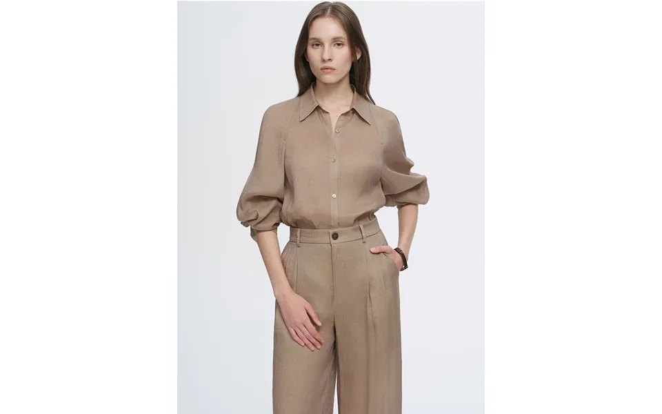 Breathable Mulberry Silk Linen Long-sleeved Shirt And Trousers Set - L Shirt Khaki