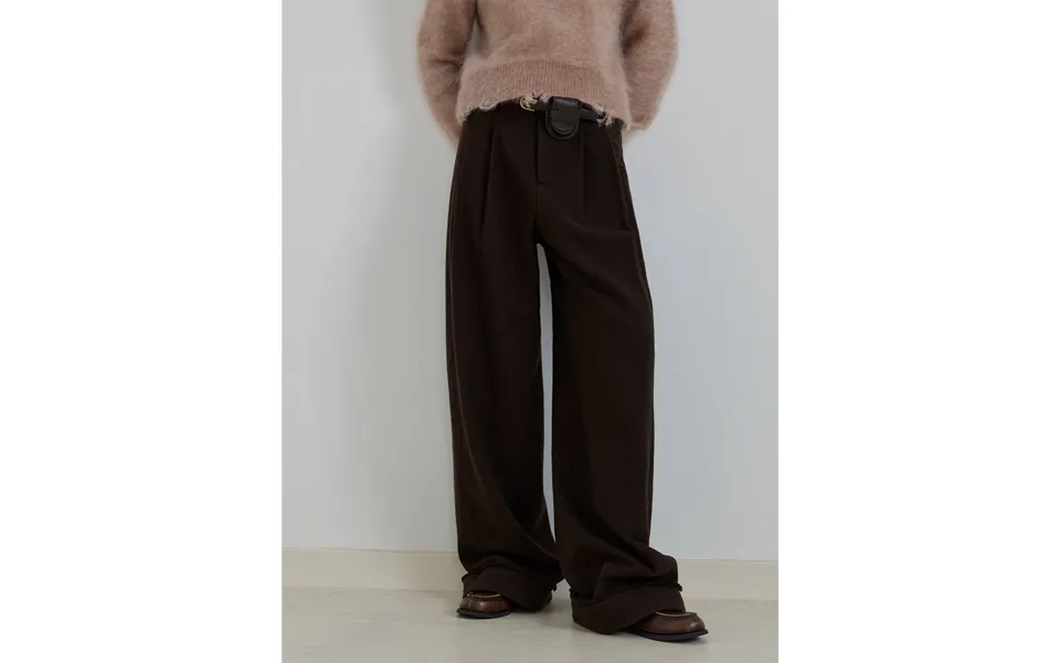 Commuting Rules Worsted Wool Blend Waistless Raw Edge Wide Leg Pants Slimming Scimitar Casual Pants - S Coffee