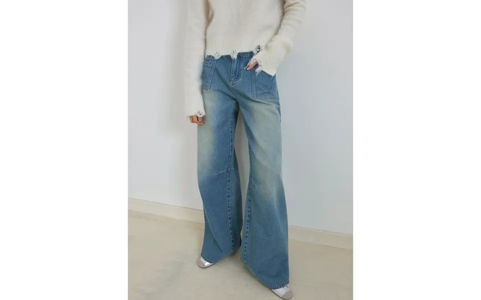 Cube Street Vintage Washed Cotton Low Rise Straight Jeans - M Denim Blue