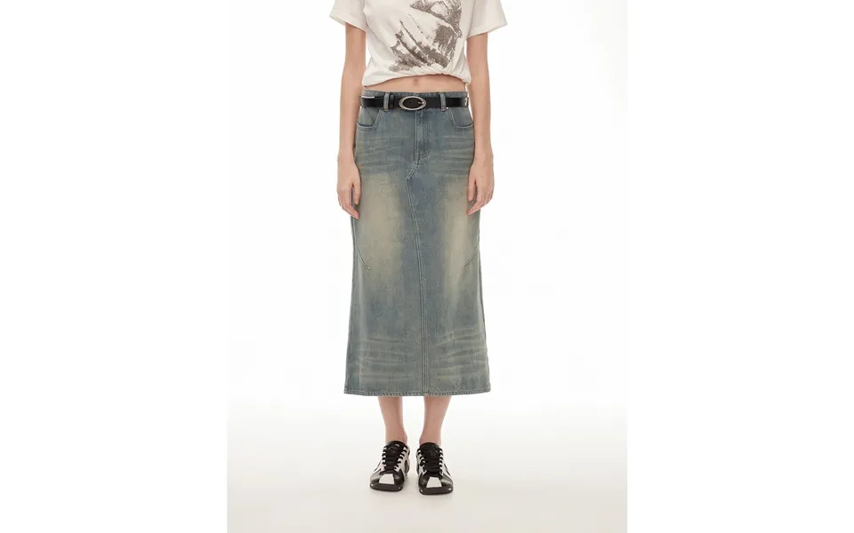 Dawn Denim Retro Old Enzyme Washed Mid-low Waist Slim Fishtail Flared Slim Denim Skirt - L Old Blue