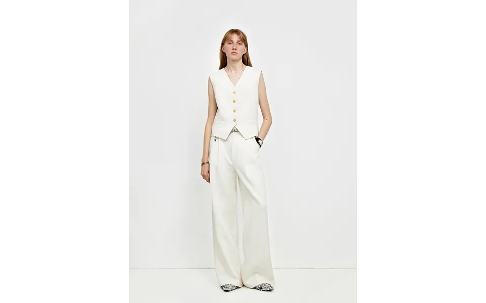 Diary Of An Old Friend Customized Breathable Ramie Oversize Suit Vest Set - S Beige White Set Vest Pants