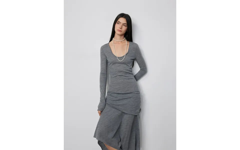 Dreamy Ball Lightweight And Breathable 100% Wool U-neck Irregular Hem Long Dress For Women - L Dark Gray