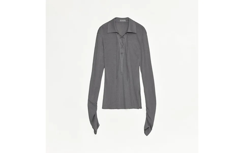 Eiffel Light Luxury Silver Silk Knitted Slightly Transparent Tie Lapel Slim Drape Long Sleeve Knitted Top - L Silver Bla