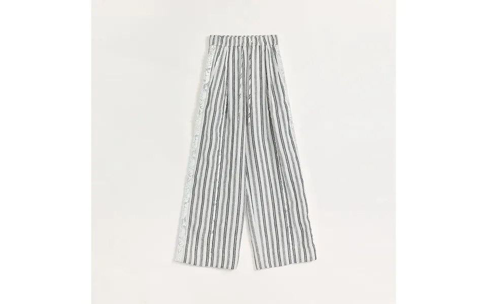 Fashion Tension Linen Vertical Stripe Drape Wide Leg Casual Pants - M Black And White Stripes