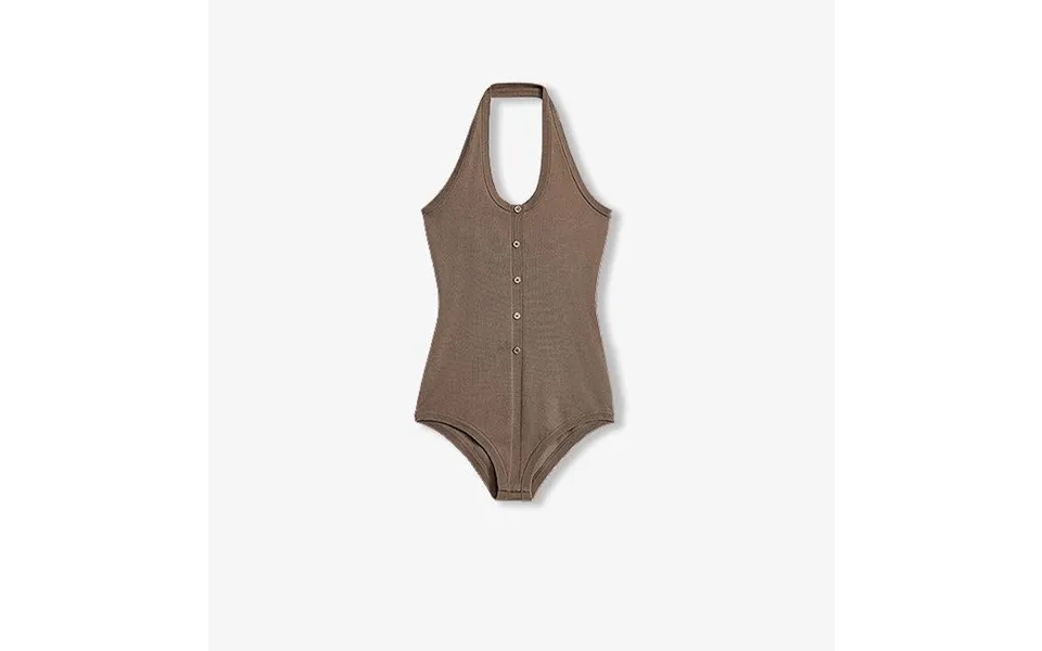 German Yangzi 48s Machine Washable Wool All-match Halter Neck Jumpsuit For Women - S Yellowish Brown