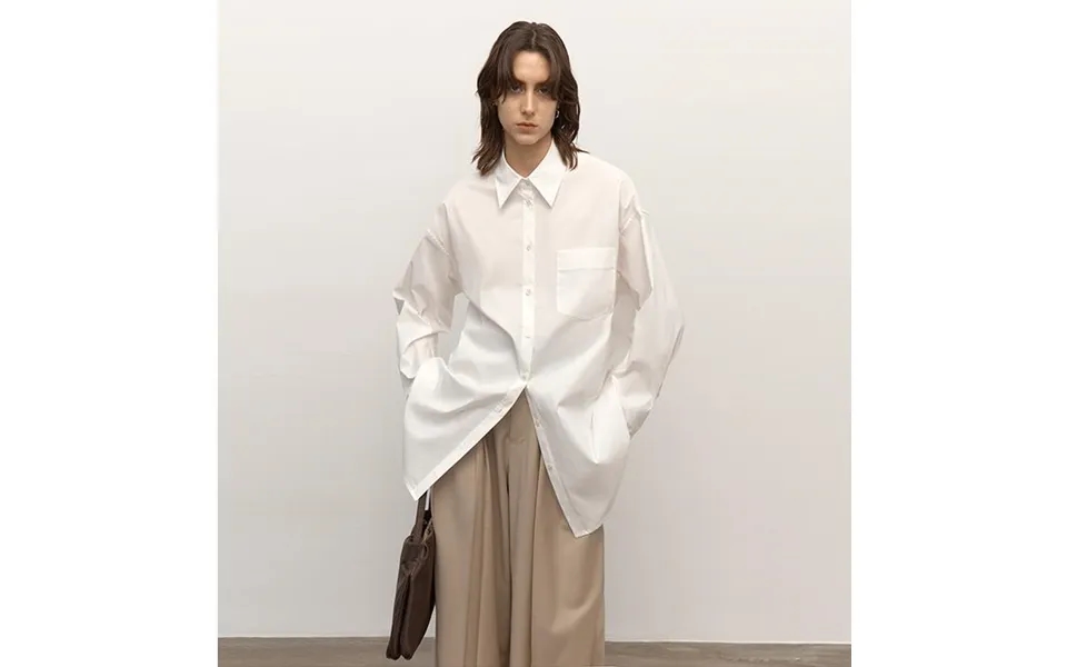 Heart's Desire High-end High-density Nylon Cotton Drapes Stylish All-match Silhouette Shirt - L Shell White